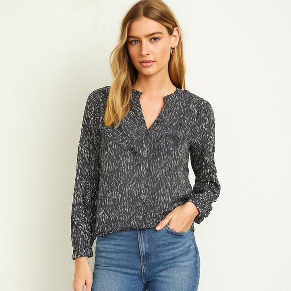 Heartloom Tops - HEARTLOOM Ruffle Sleeve Button up V Neck Blouse Multicolor Womens M Contemporary